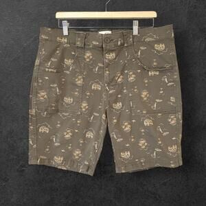 Mutual Weave Mens Graphic Shorts Green Brown Palm Trees Beach Flat Front Size 38